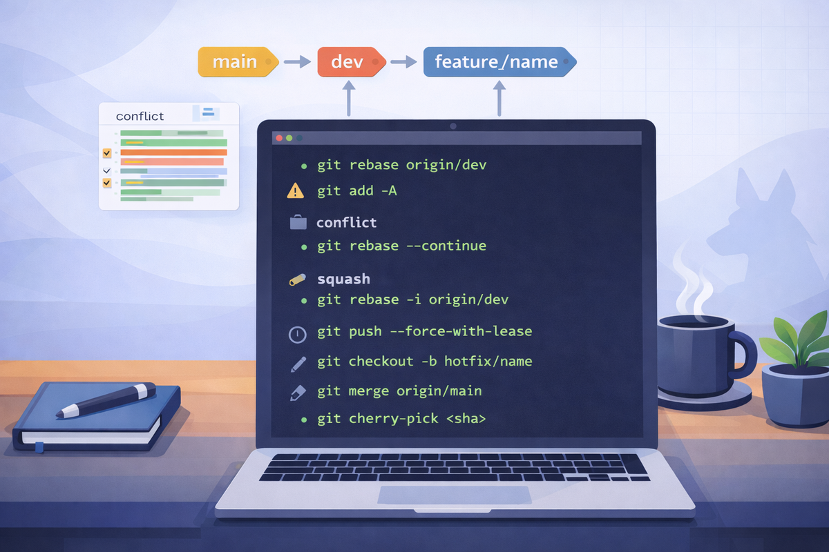 Git Cheat Sheet Series (4/5): Conflicts + Multi-Branch Reality